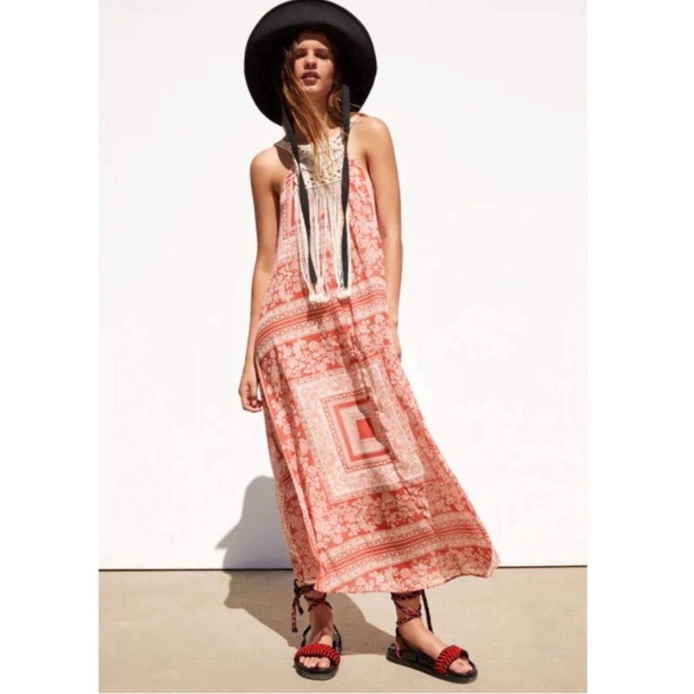 *NWOT* Zara BoHo Floral Print Crochet Detail Midi Dress - Picture 2 of 15